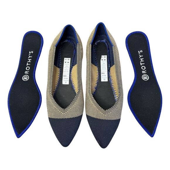 Rothy's Point Gold Herringbone Black Toe Women's Shoes Flats Loafers Retired W10 - Picture 4 of 8